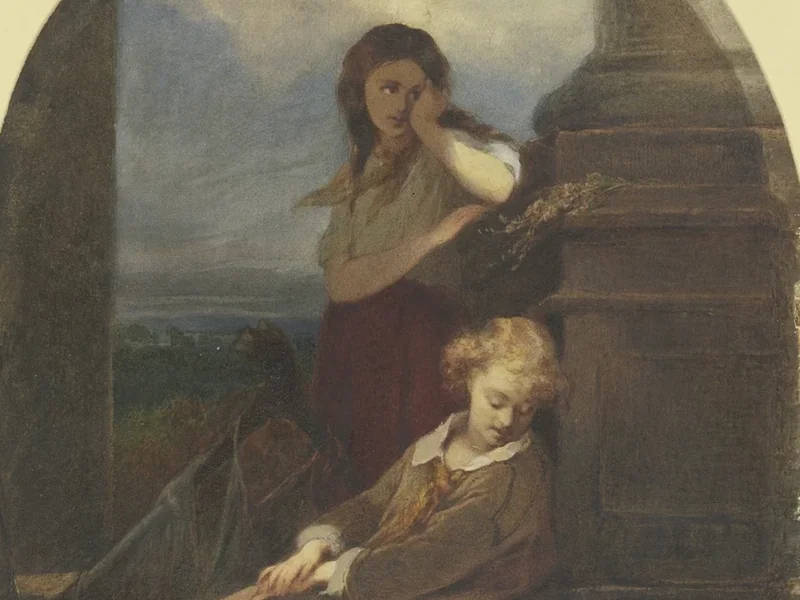 1825-Georg Cornicelius - Due bambini seduti con un'arpa